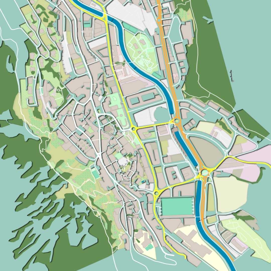 COLOURED ROAD MAP OF ANORRA LA VELLA, ANDORRA BY MAPBAKES