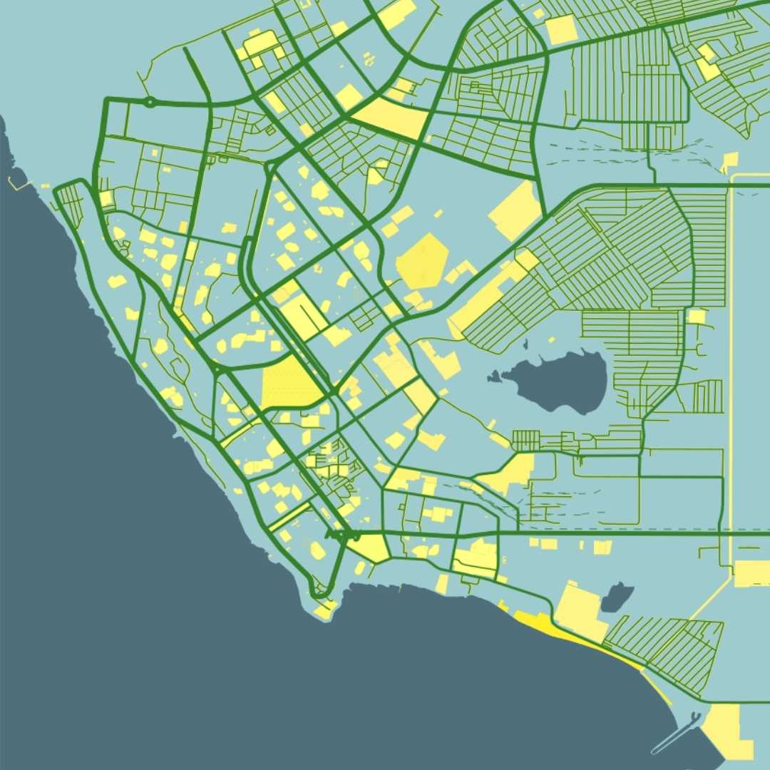 COLOURED ROAD MAP OF AKTAU, KAZAKHSTAN BY MAPBAKES