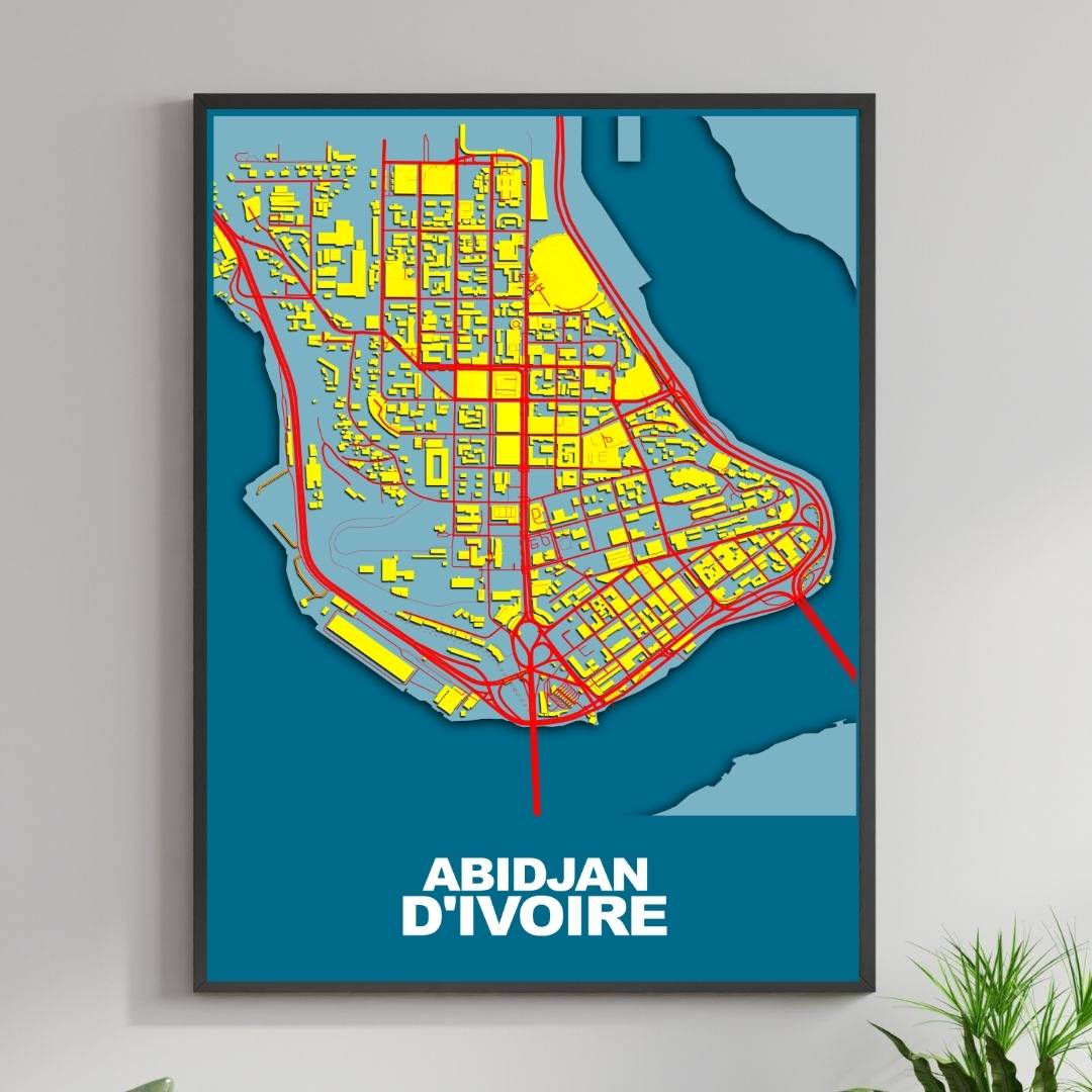COLOURED ROAD MAP OF ABIDJAN, CÔTE D'IVOIRE BY MAPBAKES