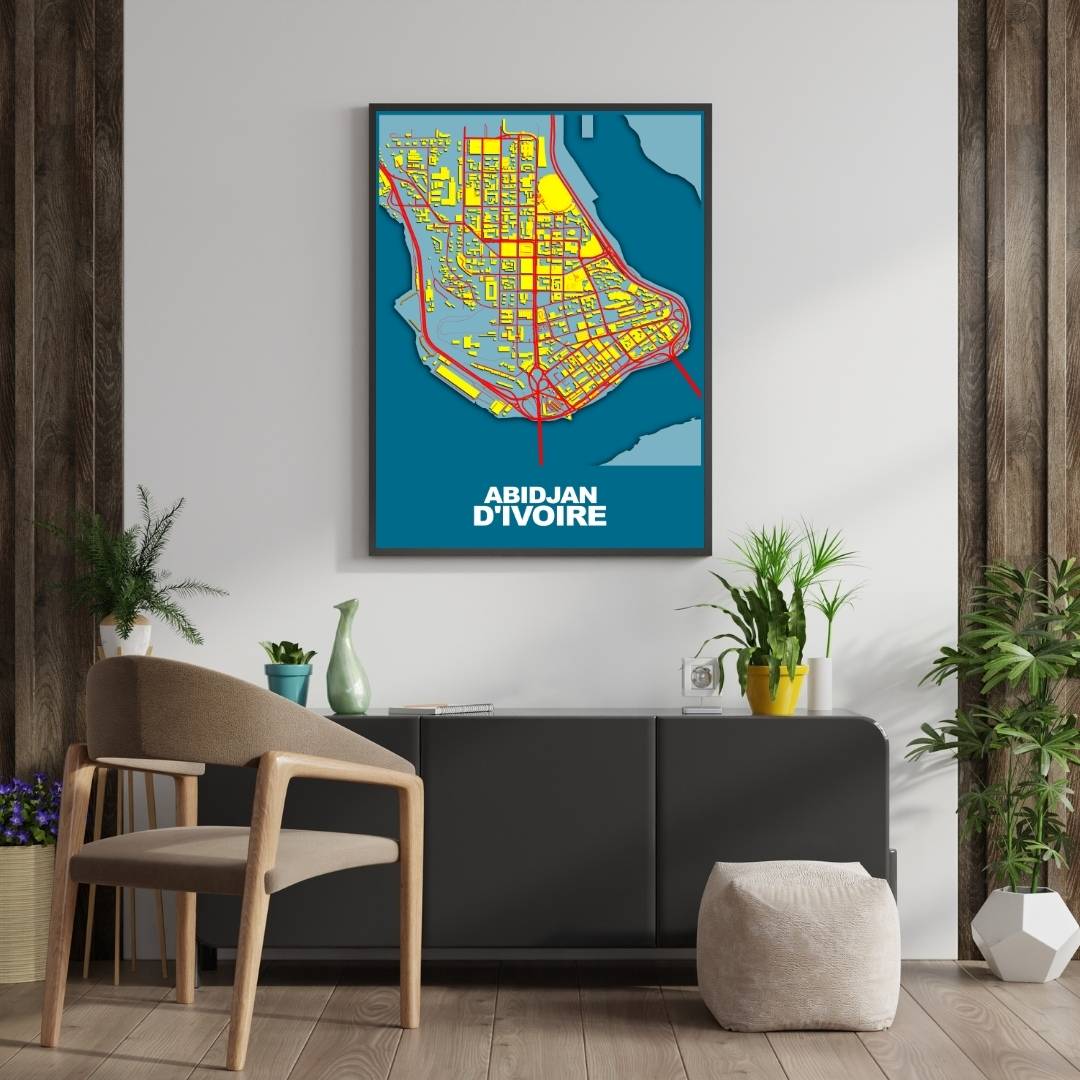 COLOURED ROAD MAP OF ABIDJAN, CÔTE D'IVOIRE BY MAPBAKES