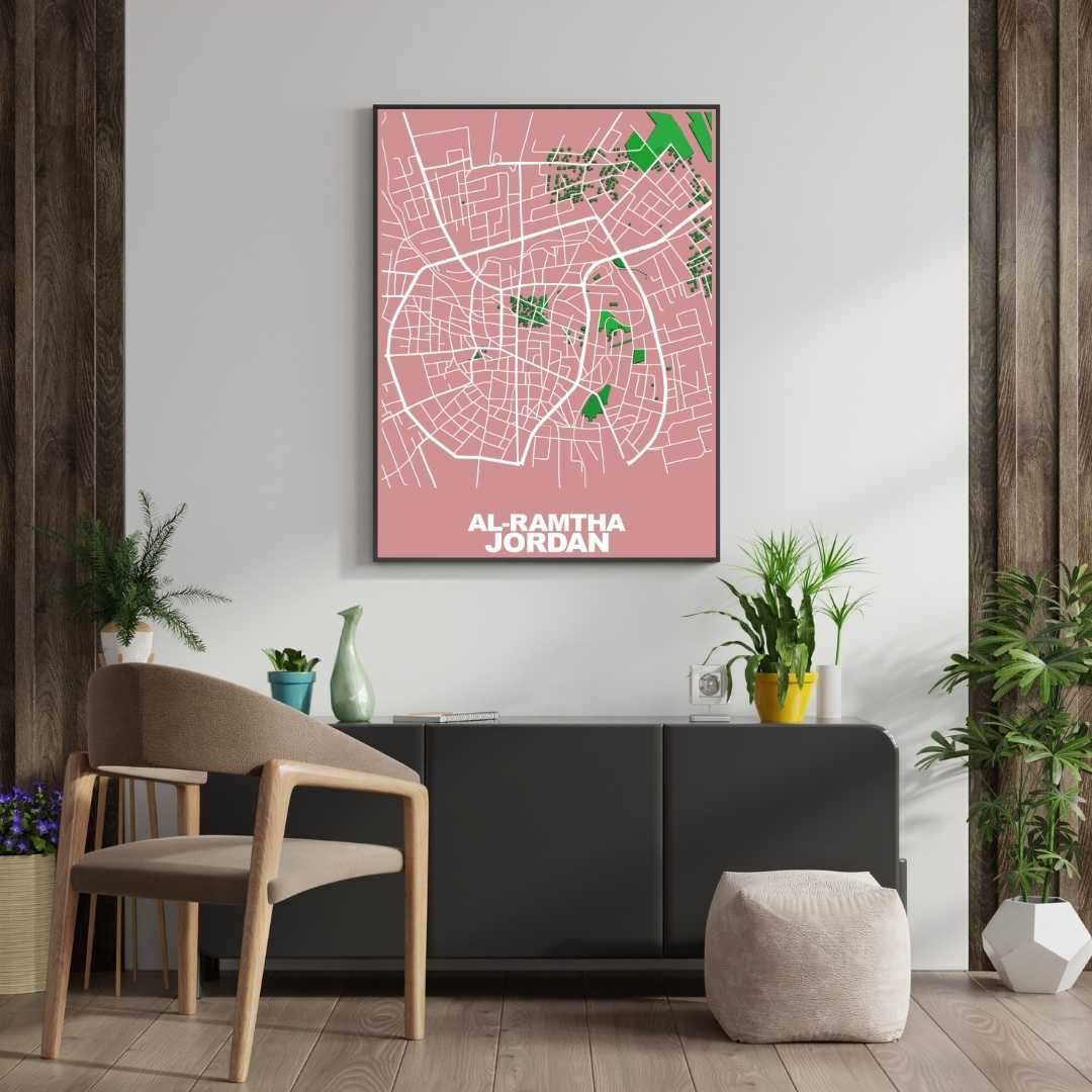 COLOURED ROAD MAP OF AL-RAMTHA, JORDAN BY MAPBAKES