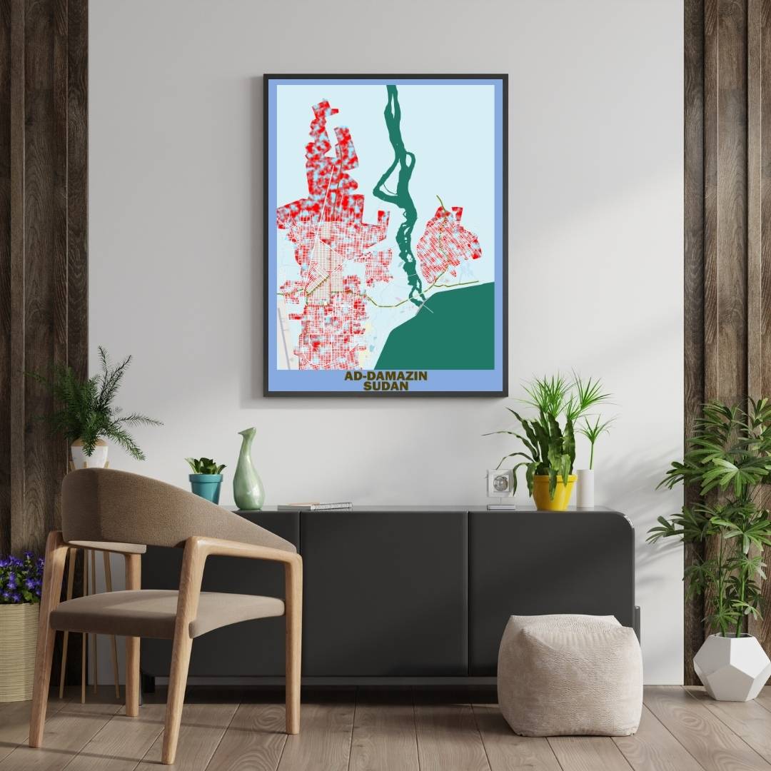 COLOURED ROAD MAP OF AD-DAMAZĪN, SUDAN BY MAPBAKES