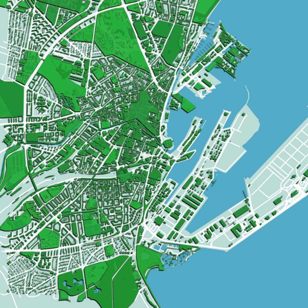 COLOURED ROAD MAP OF AARHUS, DENMARK BY MAPBAKES