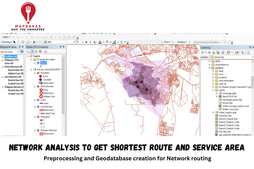 Network analysis to get shortest route and service area