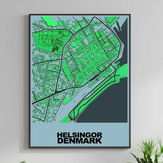 COLOURED ROAD MAP OF HELSINGOR, DENMARK BY MAPBAKES