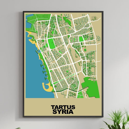 COLOURED ROAD MAP OF TARTUS, SYRIA BY MAPBAKES