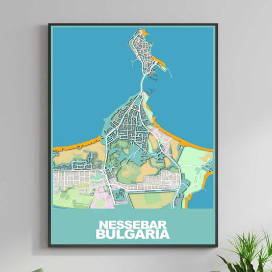 COLOURED ROAD MAP OF NESSEBAR, BULGARIA BY MAPBAKES