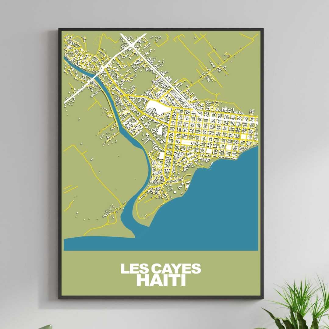 COLOURED ROAD MAP OF LES CAYES, HAITI BY MAPBAKES