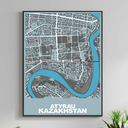 COLOURED ROAD MAP OF ATYRAU, KAZAKHSTAN BY MAPBAKES