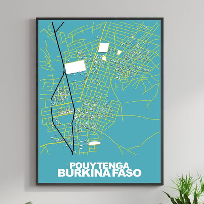 COLOURED ROAD MAP OF POUYTENGA, BURKINA FASO BY MAPBAKES