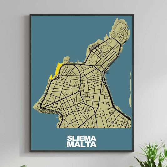 COLOURED ROAD MAP OF SLIEMA, MALTA BY MAPBAKES