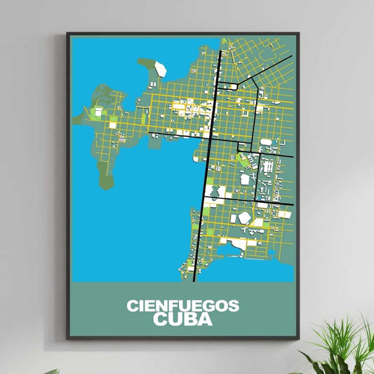 COLOURED ROAD MAP OF CIENFUEGOS, CUBA BY MAPBAKES