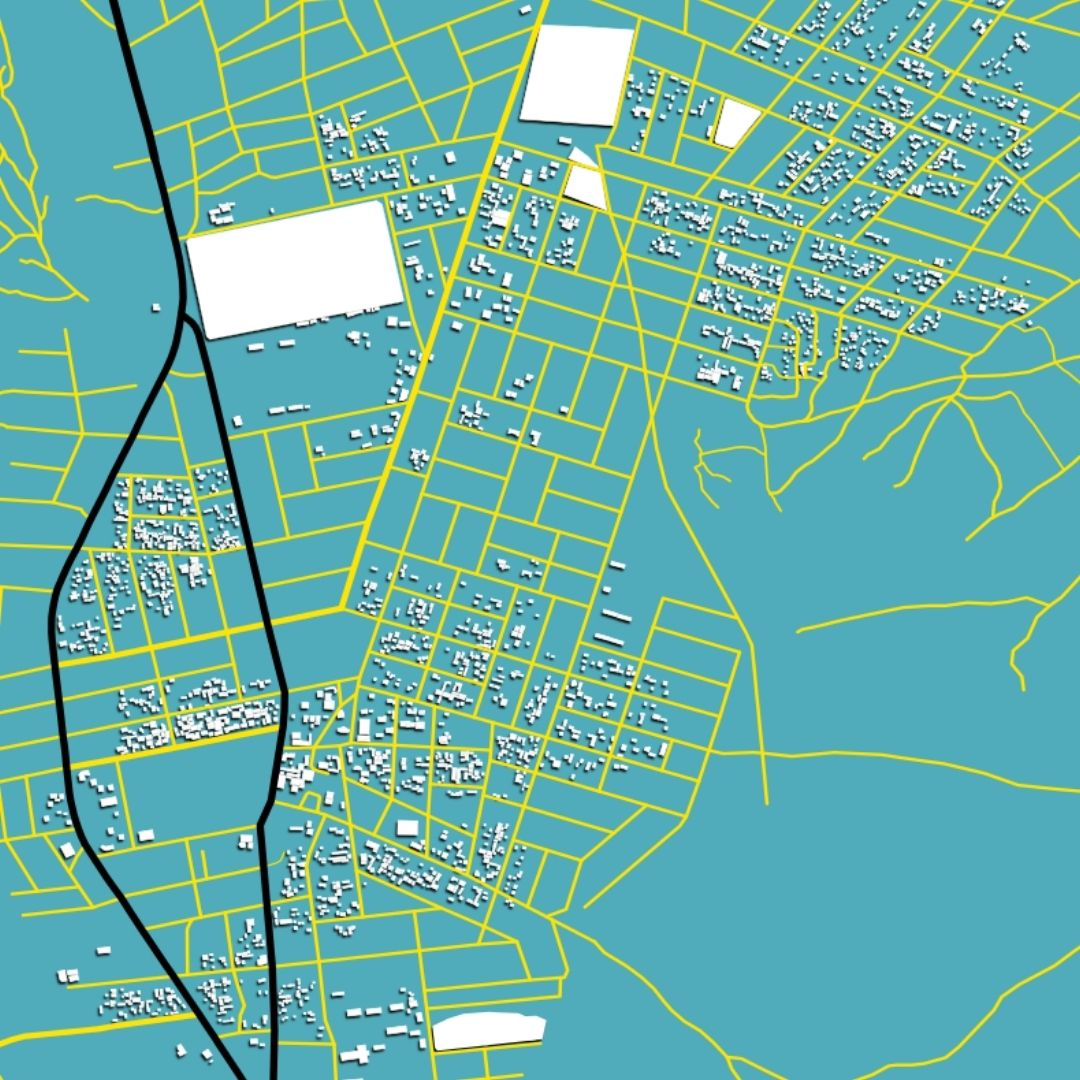 COLOURED ROAD MAP OF POUYTENGA, BURKINA FASO BY MAPBAKES