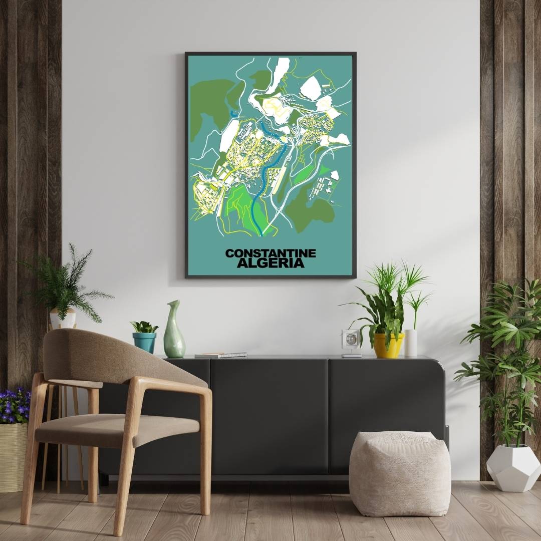 COLOURED ROAD MAP OF CONSTANTINE, ALGERIA BY MAPBAKES