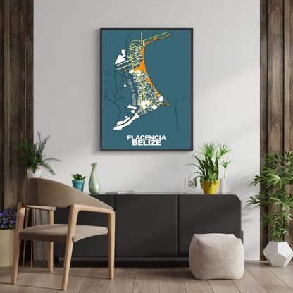 COLOURED ROAD MAP OF PLACENCIA, BELIZE BY MAPBAKES