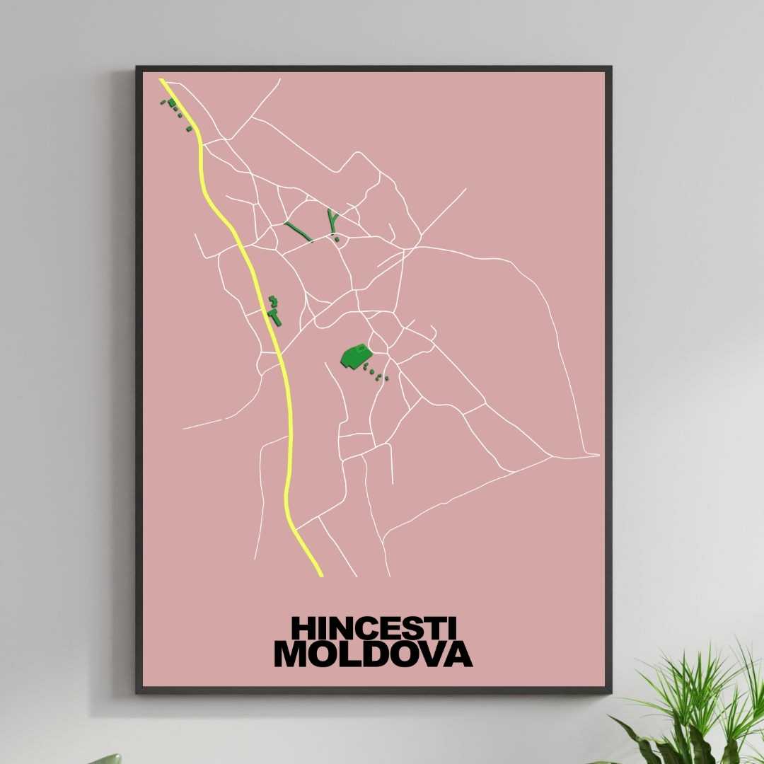 COLOURED ROAD MAP OF HINCESTI, MOLDOVA BY MAPBAKES