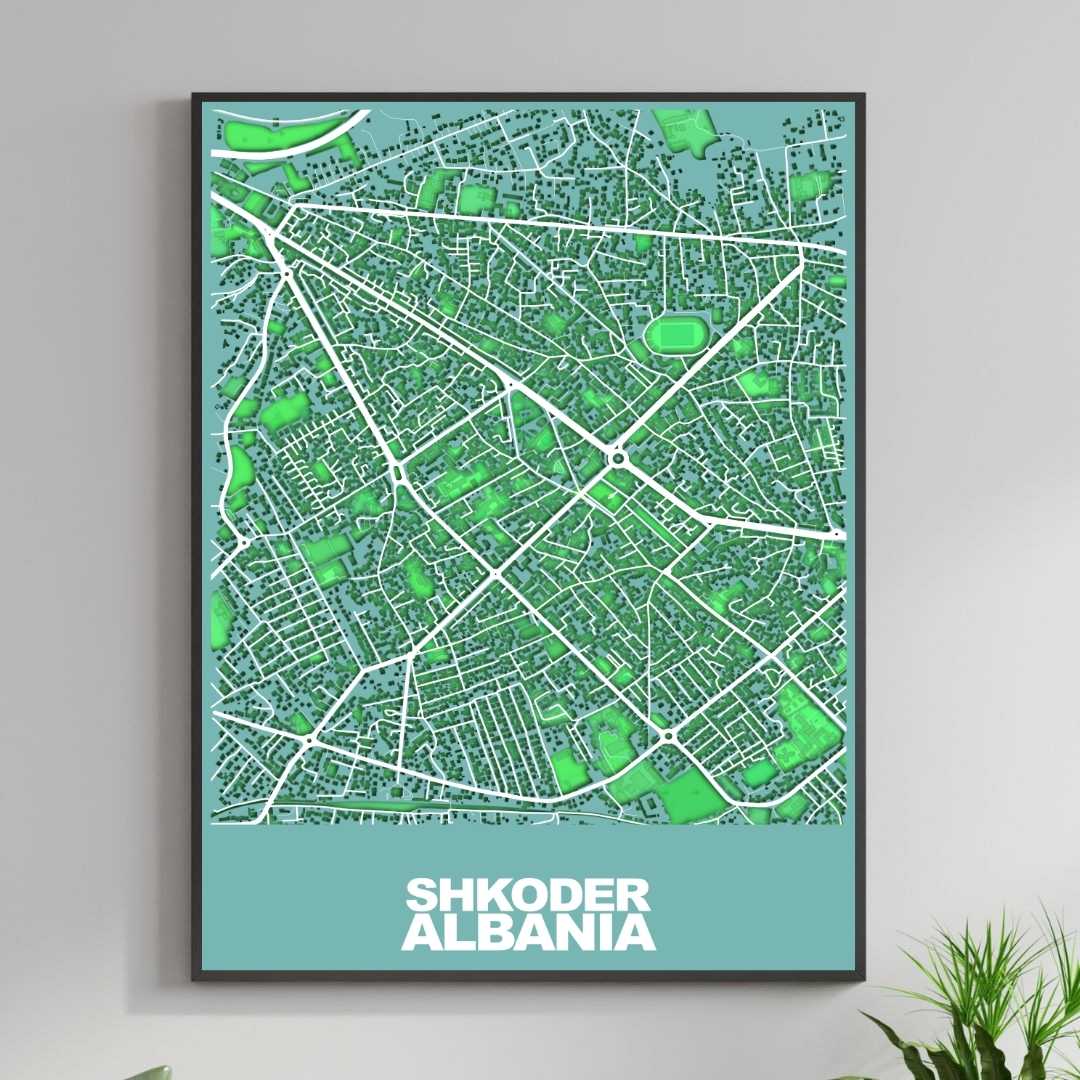 COLOURED ROAD MAP OF SHKODER, ALBANIA BY MAPBAKES