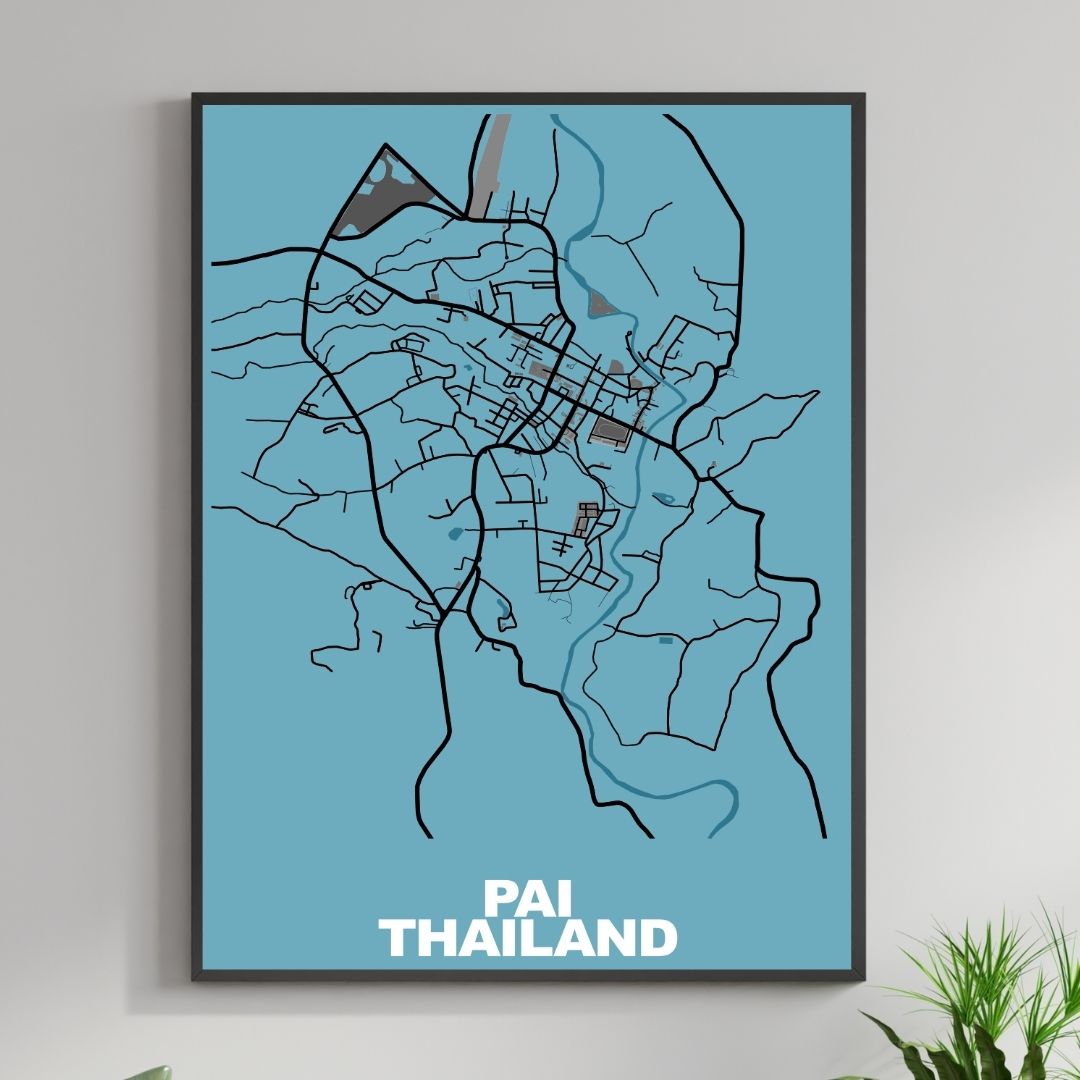 COLOURED ROAD MAP OF PAI, THAILAND BY MAPBAKES