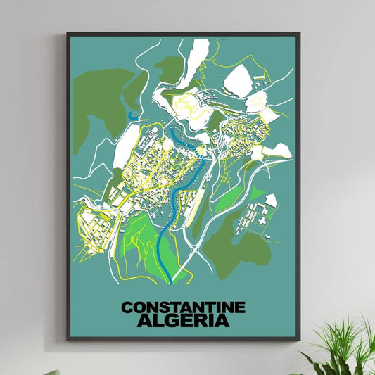 COLOURED ROAD MAP OF CONSTANTINE, ALGERIA BY MAPBAKES