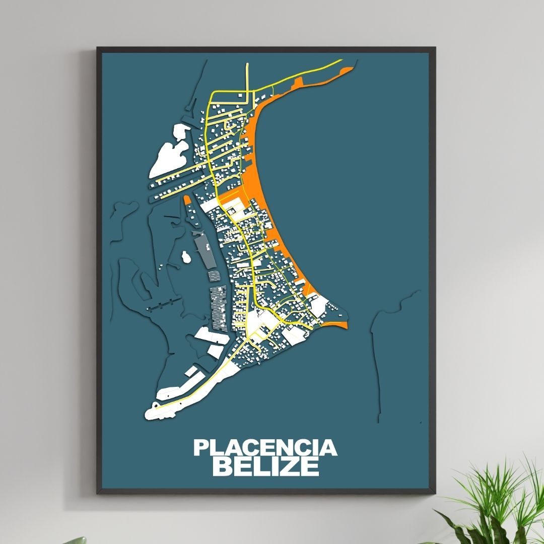 COLOURED ROAD MAP OF PLACENCIA, BELIZE BY MAPBAKES
