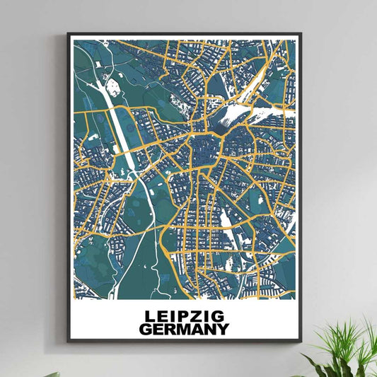 COLOURED ROAD MAP OF LEIPZIG, GERMANY BY MAPBAKES