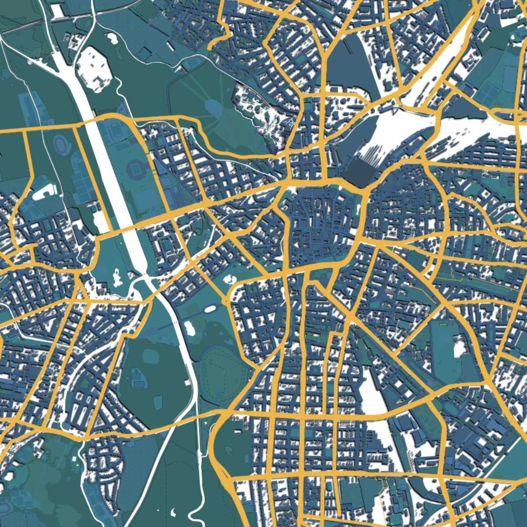 COLOURED ROAD MAP OF LEIPZIG, GERMANY BY MAPBAKES