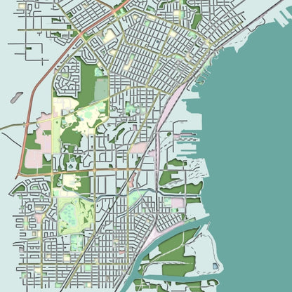 COLOURED ROAD MAP OF THUNDER BAY, CANADA BY MAPBAKES