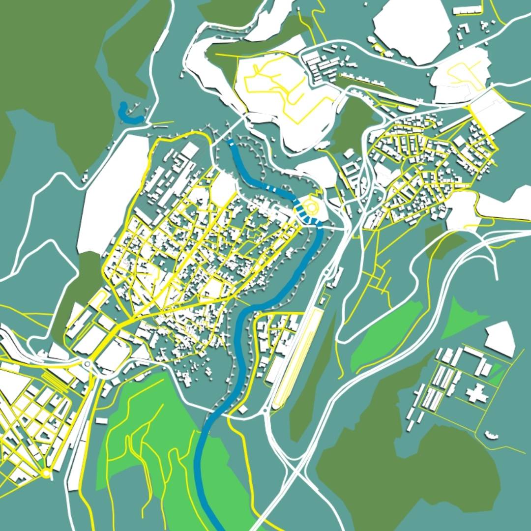 COLOURED ROAD MAP OF CONSTANTINE, ALGERIA BY MAPBAKES