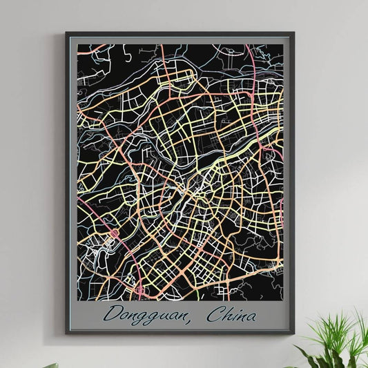 COLOURED ROAD MAP OF DONGGUAN, CHINA BY MAPBAKES