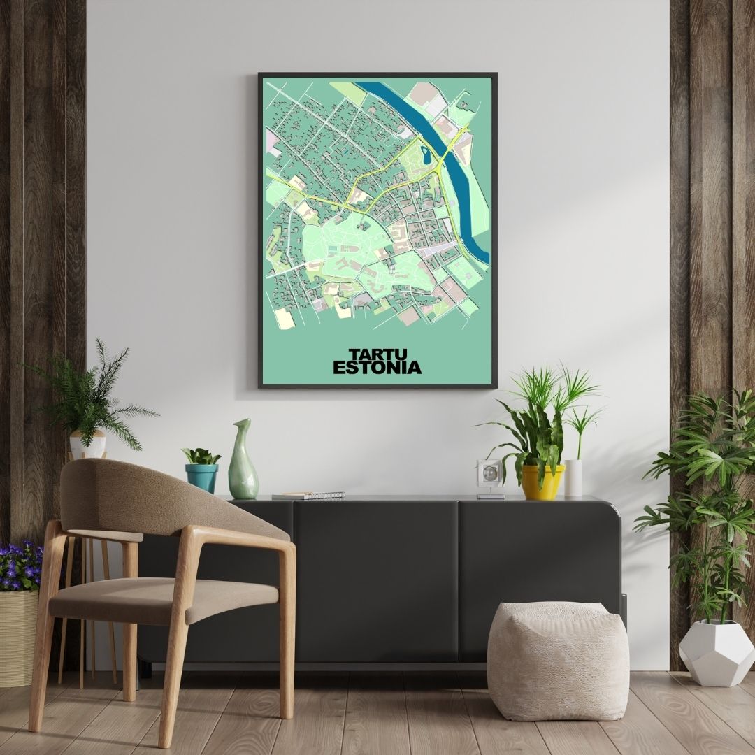 COLOURED ROAD MAP OF TARTU, ESTONIA BY MAPBAKES