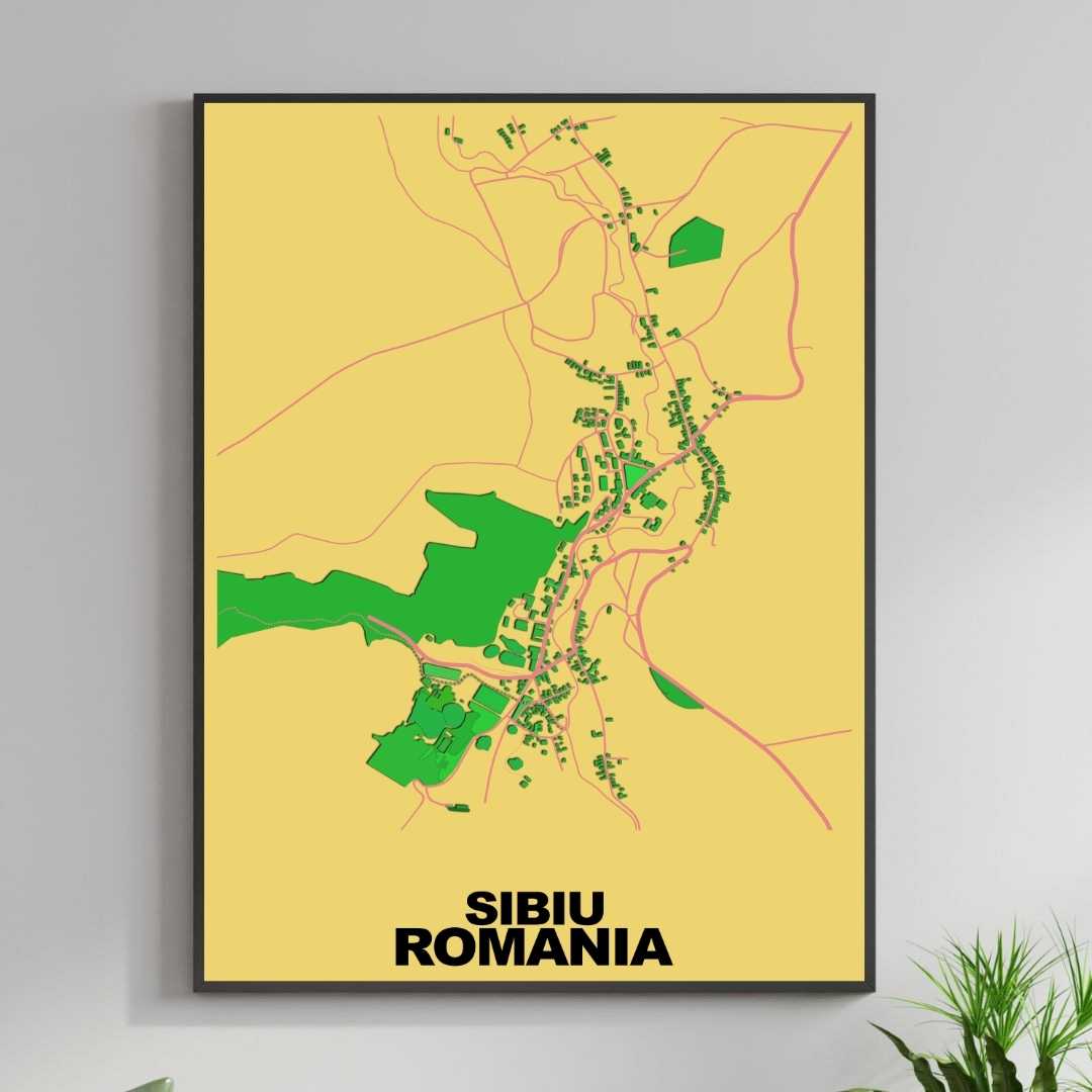 COLOURED ROAD MAP OF SIBIU, ROMANIA BY MAPBAKES