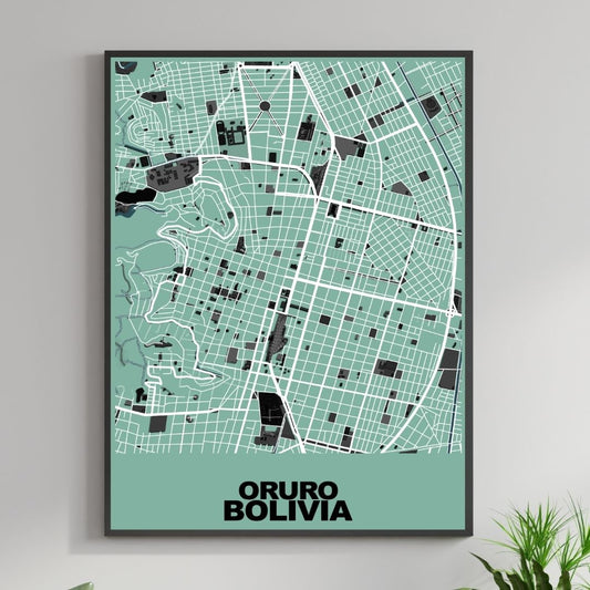 COLOURED ROAD MAP OF ORURO, BOLIVIA BY MAPBAKES