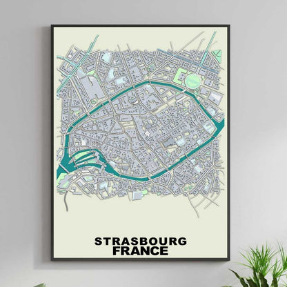 COLOURED ROAD MAP OF STRASBOURG, FRANCE BY MAPBAKES