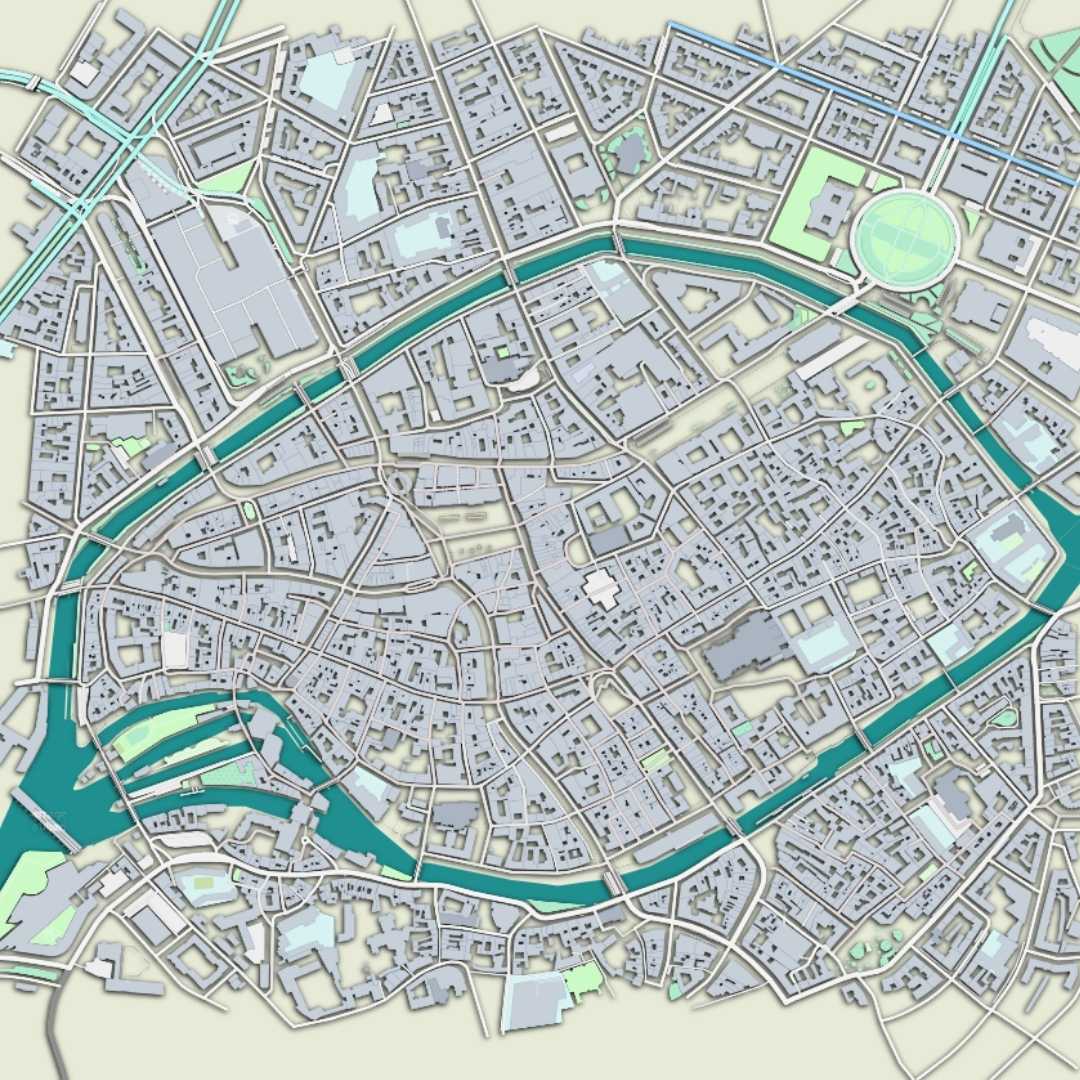 COLOURED ROAD MAP OF STRASBOURG, FRANCE BY MAPBAKES