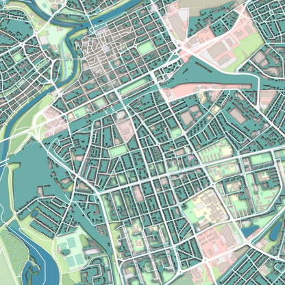 COLOURED ROAD MAP OF GYOR, HUNGARY BY MAPBAKES