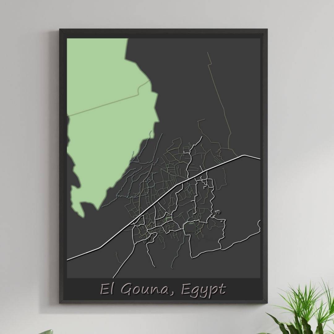 COLOURED ROAD MAP OF EL GOUNA, EGYPT BY MAPBAKES