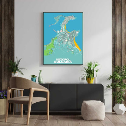 COLOURED ROAD MAP OF SOZOPOL, BULGARIA BY MAPBAKES
