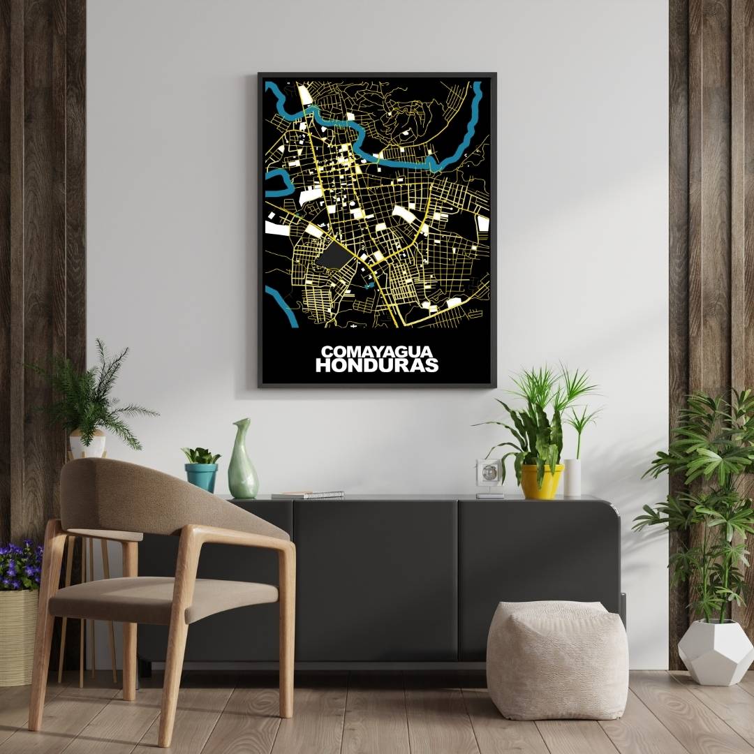 COLOURED ROAD MAP OF COMAYAGUA, HONDURAS BY MAPBAKES