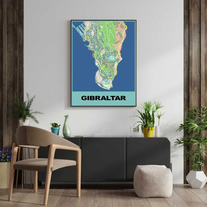 COLOURED ROAD MAP OF GIBRALTAR BY MAPBAKES