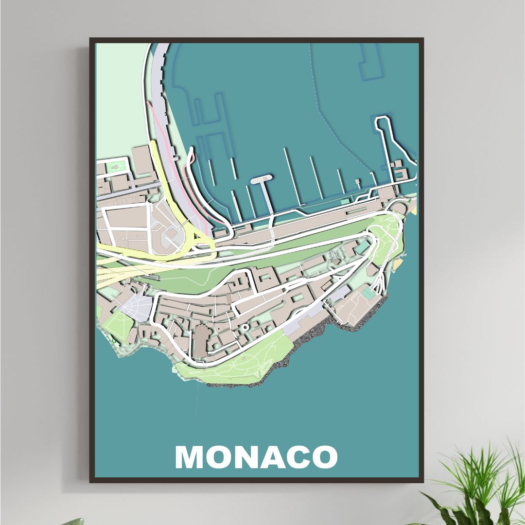 COLOURED ROAD MAP OF MONACO, MONACO BY MAPBAKES