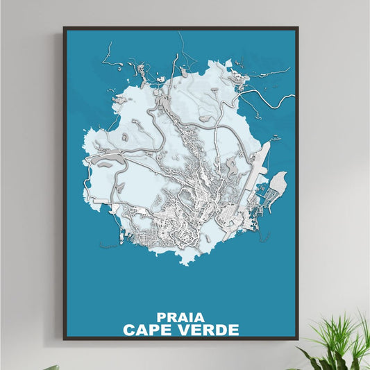 COLOURED ROAD MAP OF PRAIA, CAPE VERDE BY MAPBAKES