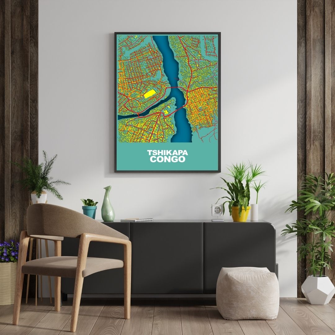 COLOURED ROAD MAP OF TSHIKAPA, CONGO BY MAPBAKES
