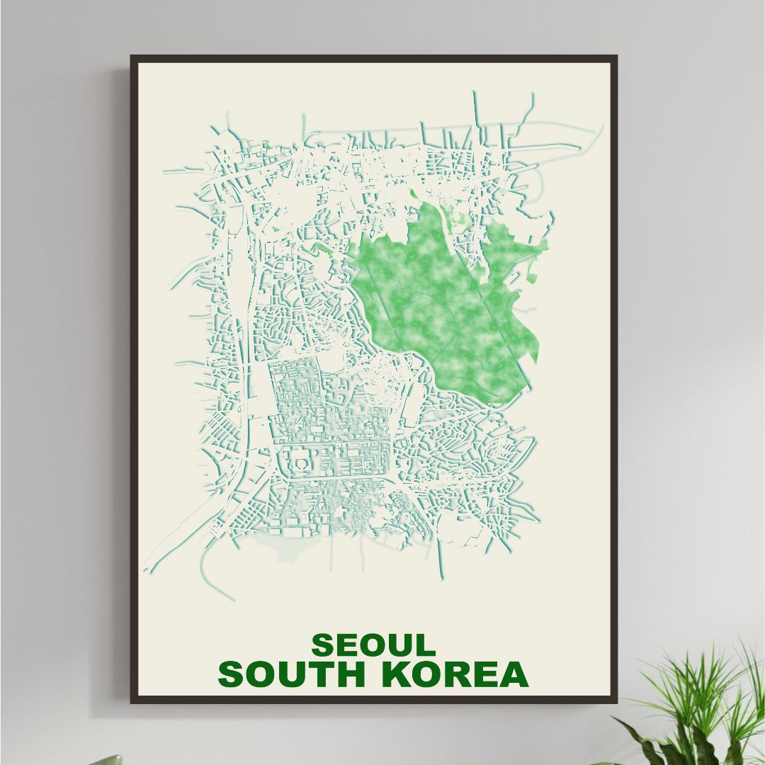 COLOURED ROAD MAP OF SEOUL, SOUTH KOREA BY MAPBAKES