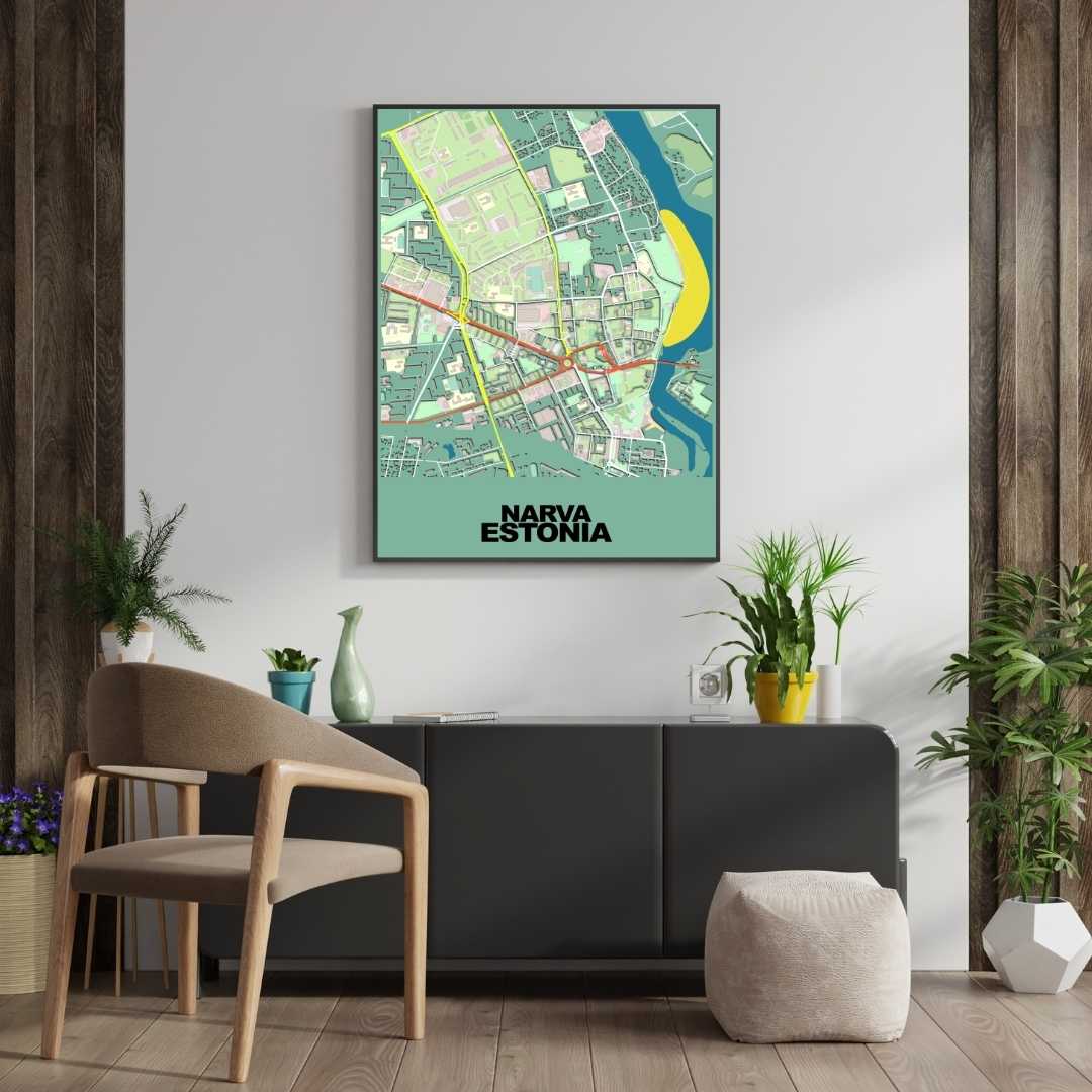 COLOURED ROAD MAP OF NARVA, ESTONIA BY MAPBAKES