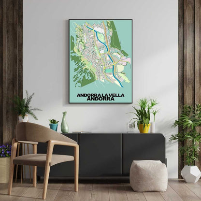 COLOURED ROAD MAP OF ANORRA LA VELLA, ANDORRA BY MAPBAKES