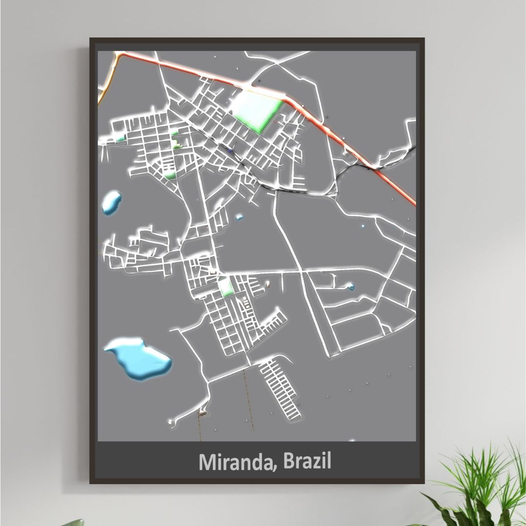 COLOURED ROAD MAP OF MIRANDA, BRAZIL BY MAPBAKES