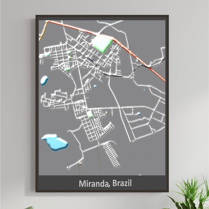 COLOURED ROAD MAP OF MIRANDA, BRAZIL BY MAPBAKES