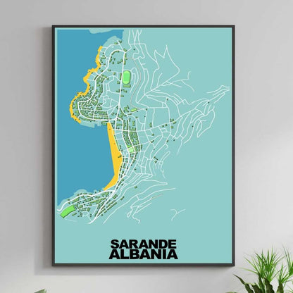 COLOURED ROAD MAP OF SARANDE, ALBANIA BY MAPBAKES