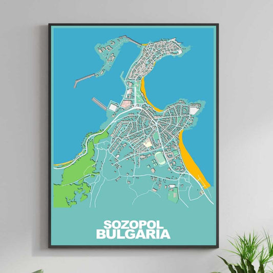 COLOURED ROAD MAP OF SOZOPOL, BULGARIA BY MAPBAKES