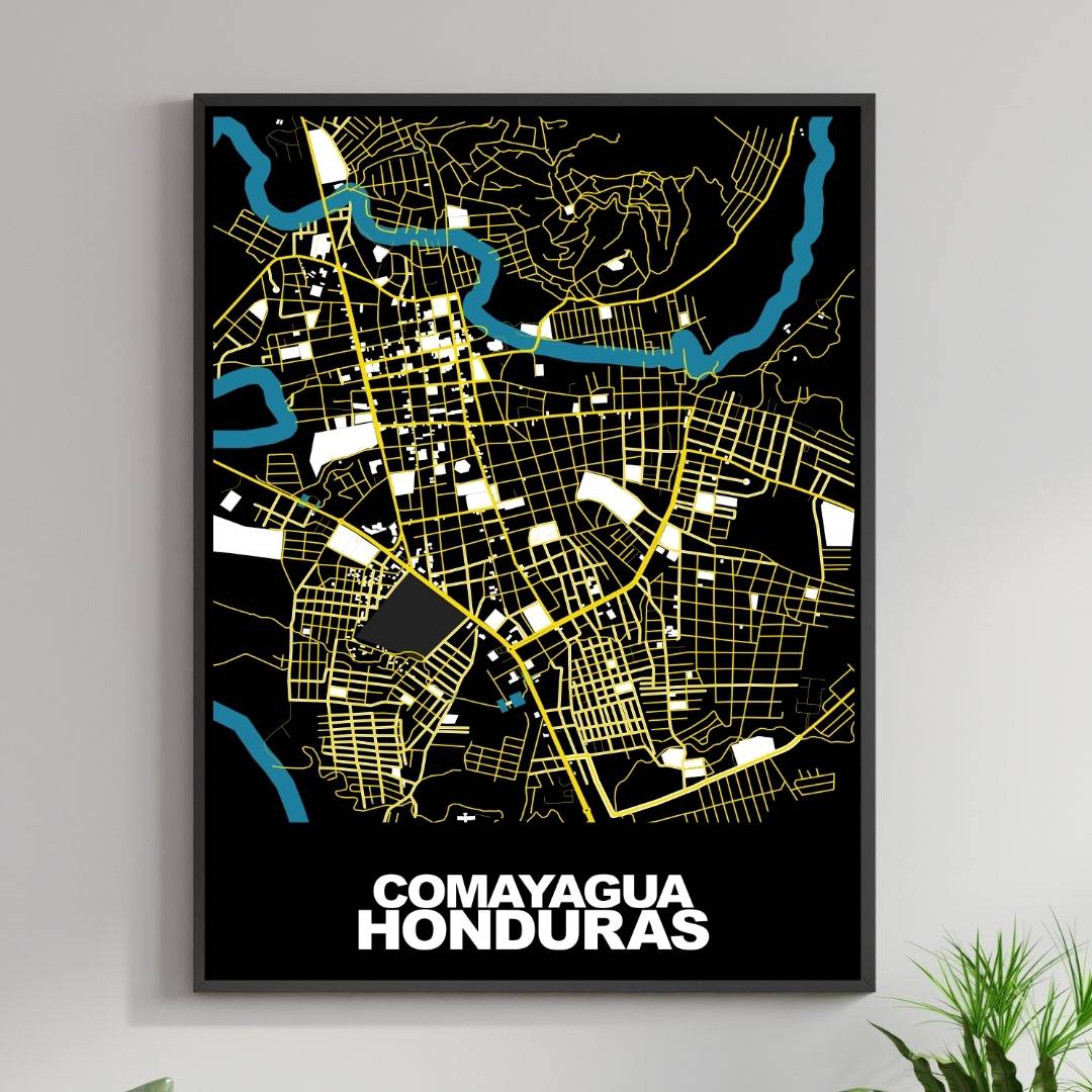 COLOURED ROAD MAP OF COMAYAGUA, HONDURAS BY MAPBAKES